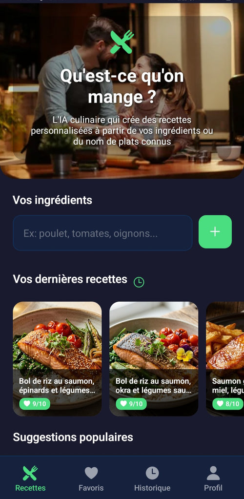 Application de génération de Recettes alimentaire IA (Qu'est-qu'on mange)